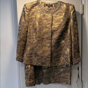 Embellished Collar Gold and Brown Brocade Blazer - St. John Collection